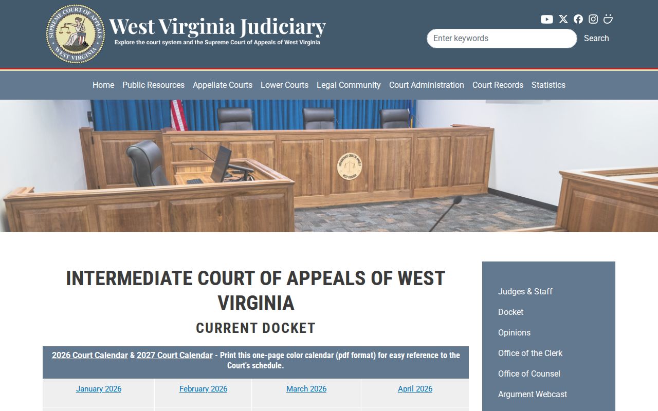 West Virginia Intermediate Court of Appeals current docket calendar